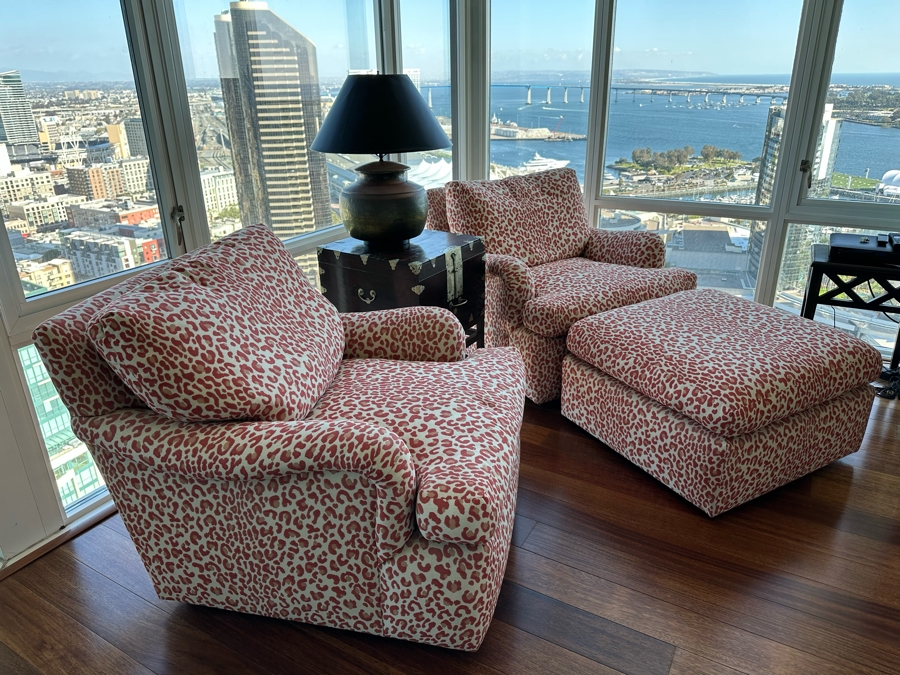 Pair Of Designer Animal Print Armchairs 34W X 42D X 30H And Matching Ottoman 29W X 27D X 18H [Photo 7]