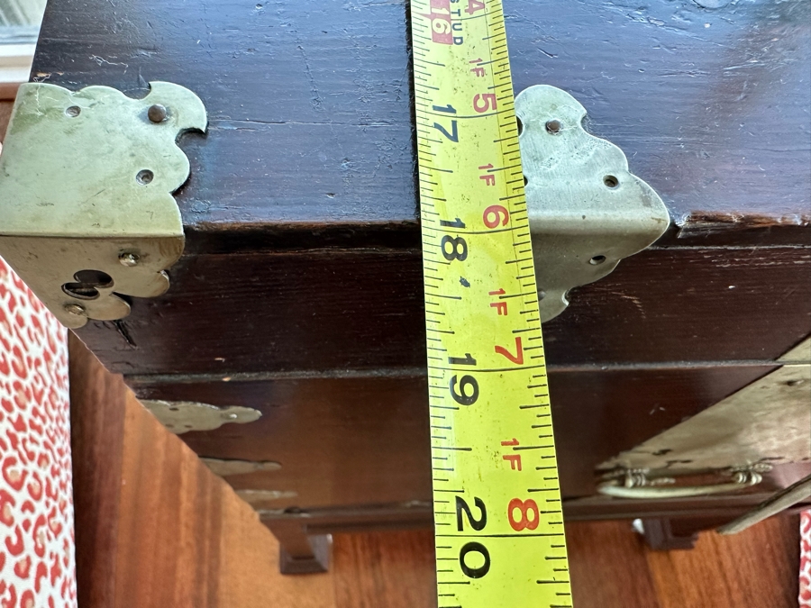 Vintage Chinese Wooden Campaign Chest With Metal Ornamentation On Metal Stand 18.5W X 18D X 25.5H [Photo 13]