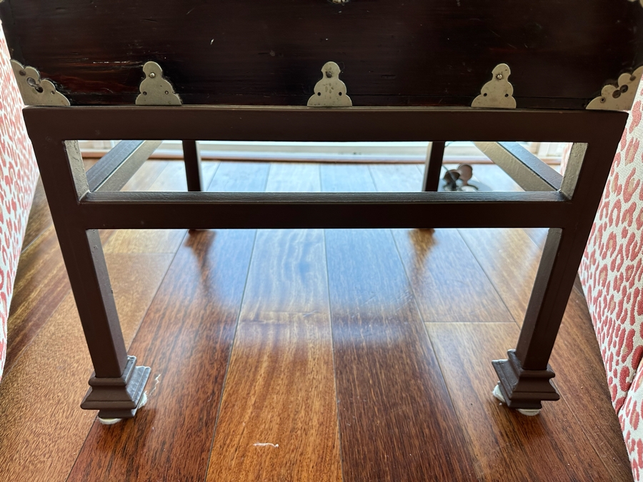 Vintage Chinese Wooden Campaign Chest With Metal Ornamentation On Metal Stand 18.5W X 18D X 25.5H [Photo 9]