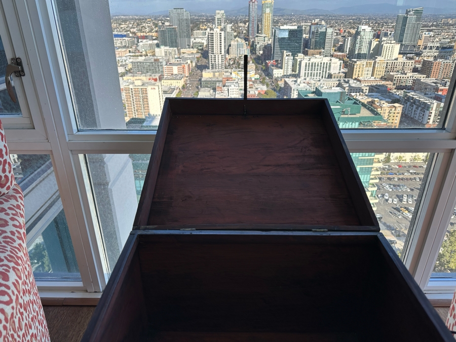 Vintage Chinese Wooden Campaign Chest With Metal Ornamentation On Metal Stand 18.5W X 18D X 25.5H [Photo 8]