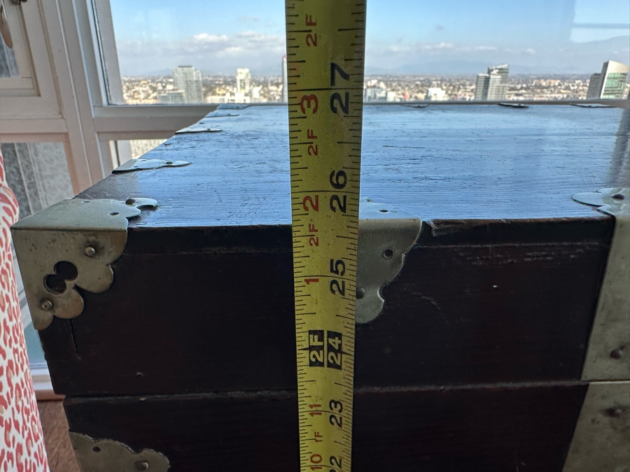 Vintage Chinese Wooden Campaign Chest With Metal Ornamentation On Metal Stand 18.5W X 18D X 25.5H [Photo 14]