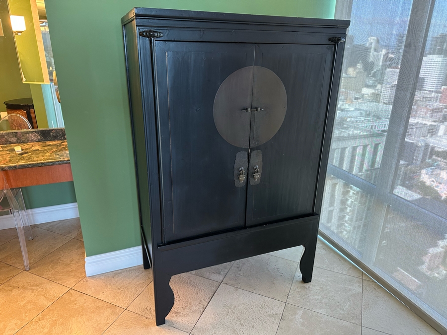 Chinoisere Black Wooden Cabinet Armoire 43.5W X 23.5D X 67H [Photo 4]