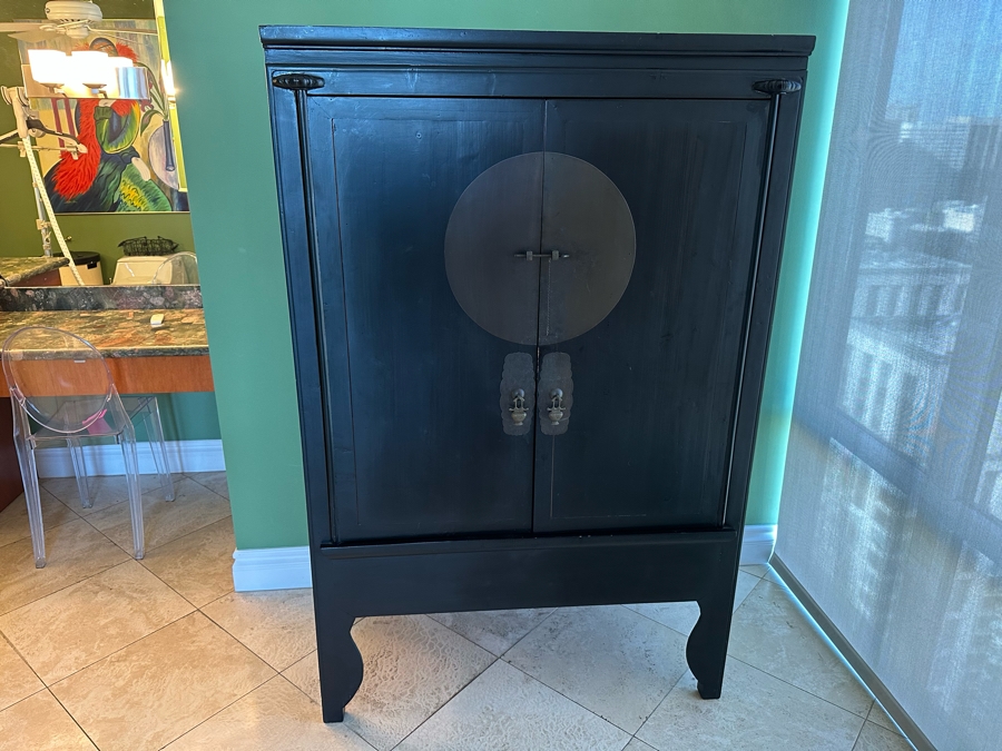 Chinoisere Black Wooden Cabinet Armoire 43.5W X 23.5D X 67H [Photo 5]
