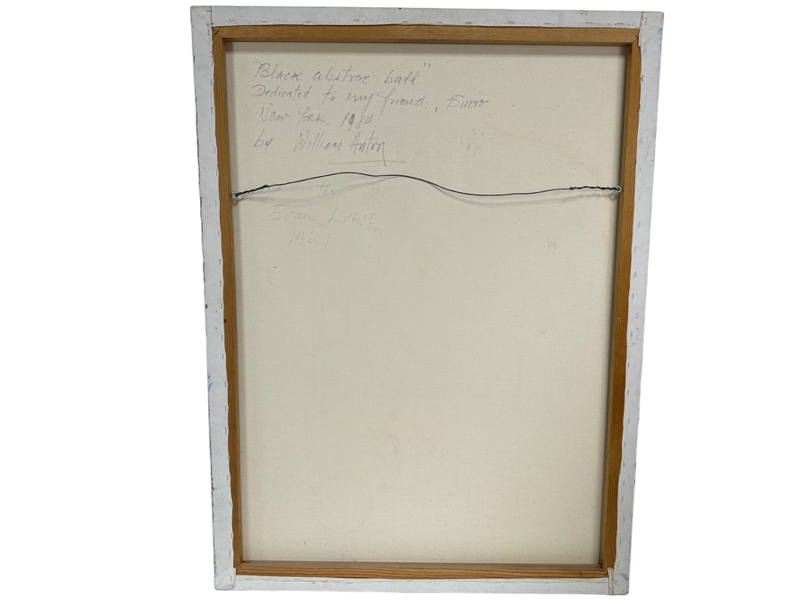 William Anton (20th Century, NYC) Original Modernist Acrylic Painting On Canvas Titled 'Black Abstract Ball' 1984 New York Additionally Signed, Titled And Dated Verso For Evan Lurie 36 X 48 [Photo 2]