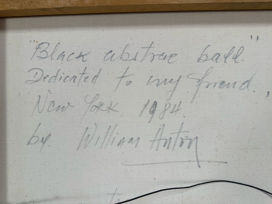 William Anton (20th Century, NYC) Original Modernist Acrylic Painting On Canvas Titled 'Black Abstract Ball' 1984 New York Additionally Signed, Titled And Dated Verso For Evan Lurie 36 X 48 [Photo 20]