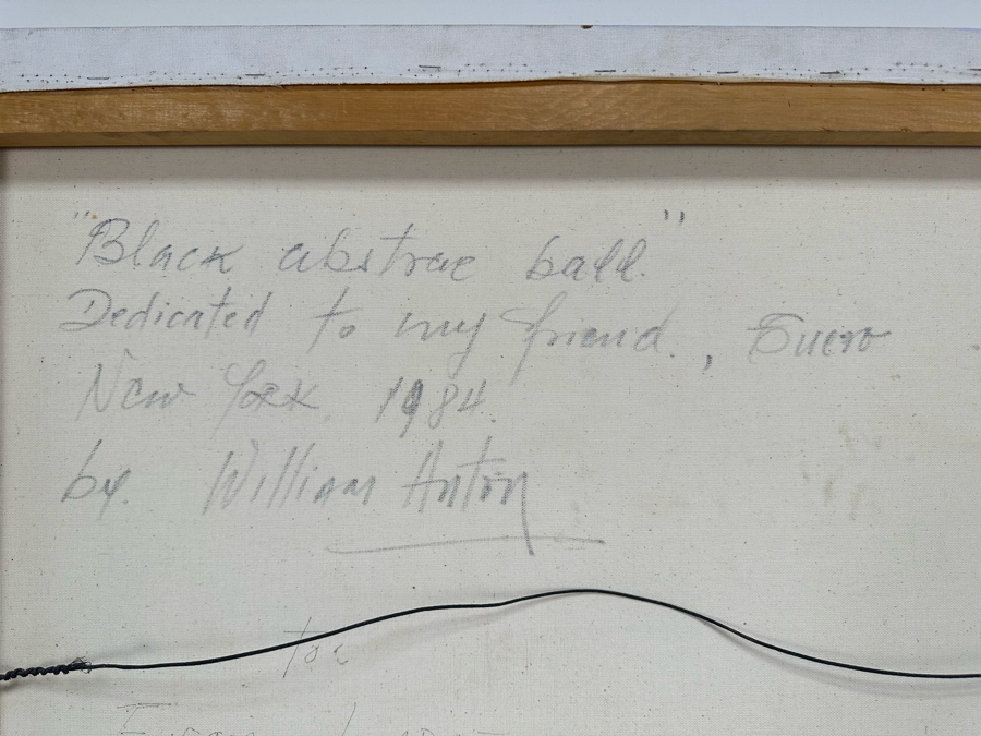 William Anton (20th Century, NYC) Original Modernist Acrylic Painting On Canvas Titled 'Black Abstract Ball' 1984 New York Additionally Signed, Titled And Dated Verso For Evan Lurie 36 X 48 [Photo 19]