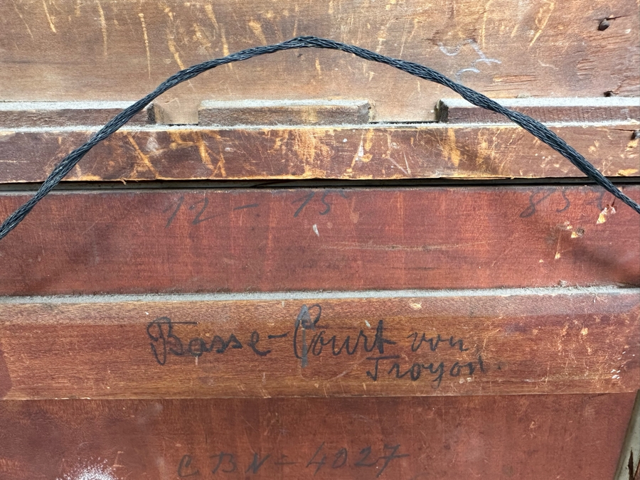 After Constant Troyon Original Painting Titled Chickens In Front Of A Farmhouse 12 X 15 In Antique Gilt Frame 19.5 X 23 Back Top Of Wooden Frame Has Illegible Writing (Signature?) Verso Reads Basse - Court Von Troyon [Photo 17]