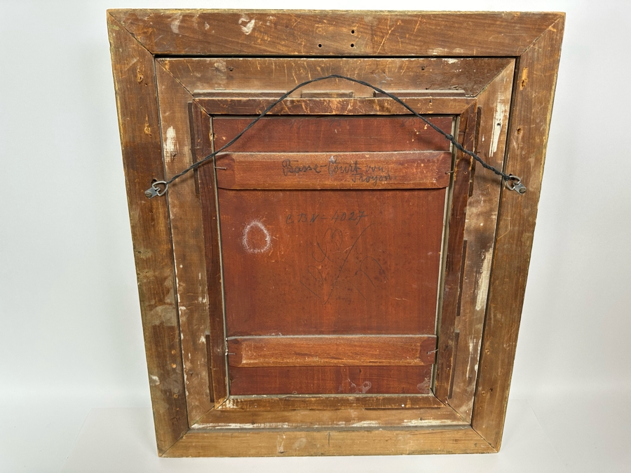 After Constant Troyon Original Painting Titled Chickens In Front Of A Farmhouse 12 X 15 In Antique Gilt Frame 19.5 X 23 Back Top Of Wooden Frame Has Illegible Writing (Signature?) Verso Reads Basse - Court Von Troyon [Photo 3]