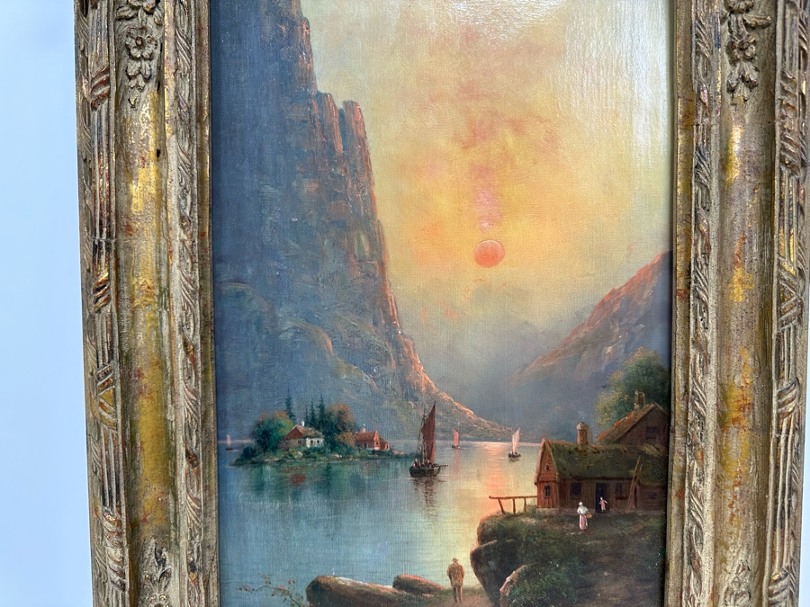 Nils Hans Christiansen (1850-1922, Denmark, Netherlands) Original Landscape Painting 12 X 24 In Antique Frame [Photo 3]
