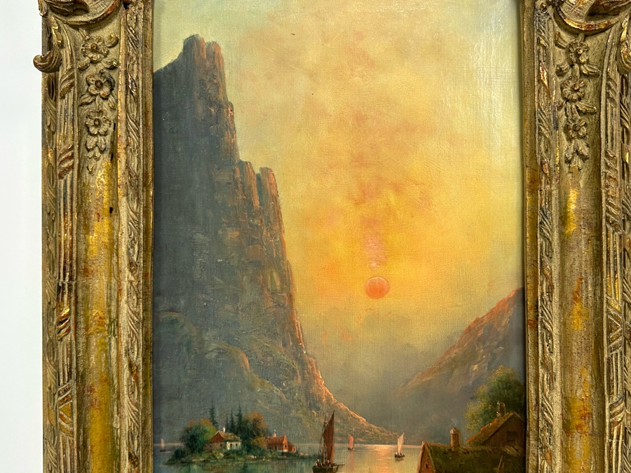 Nils Hans Christiansen (1850-1922, Denmark, Netherlands) Original Landscape Painting 12 X 24 In Antique Frame [Photo 14]
