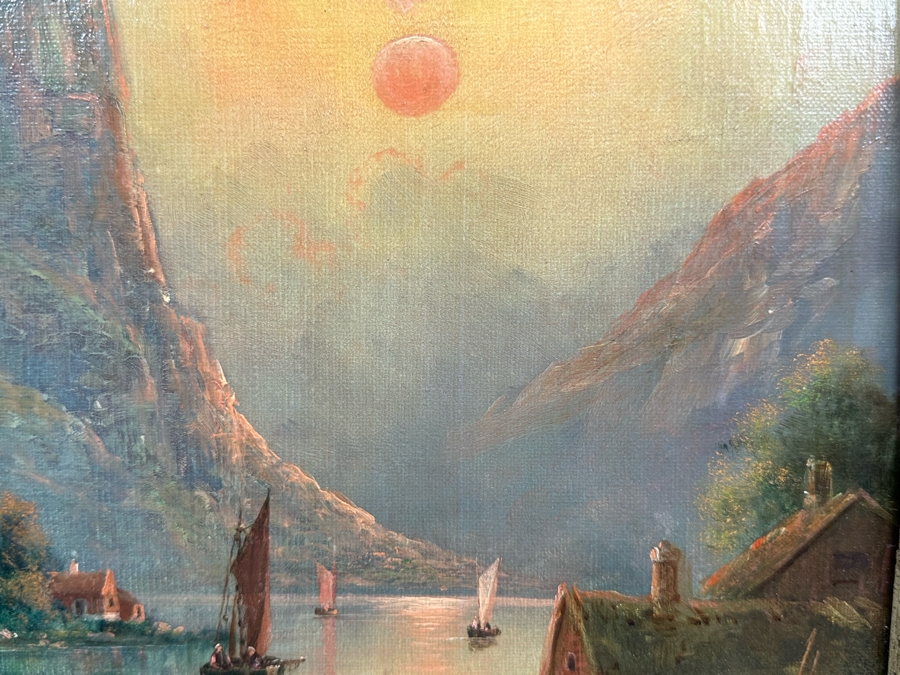 Nils Hans Christiansen (1850-1922, Denmark, Netherlands) Original Landscape Painting 12 X 24 In Antique Frame [Photo 15]