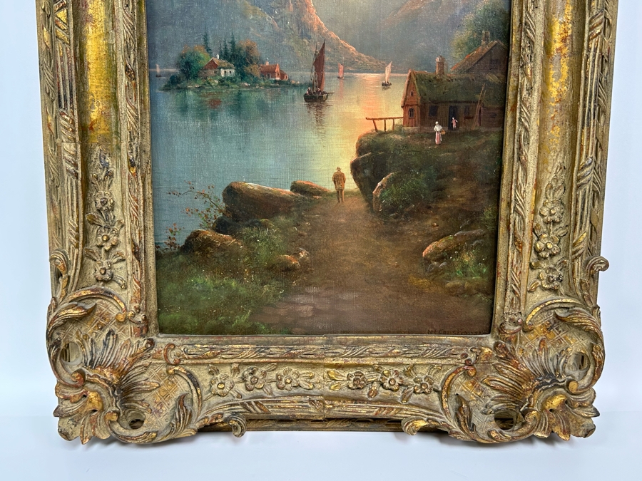 Nils Hans Christiansen (1850-1922, Denmark, Netherlands) Original Landscape Painting 12 X 24 In Antique Frame [Photo 17]