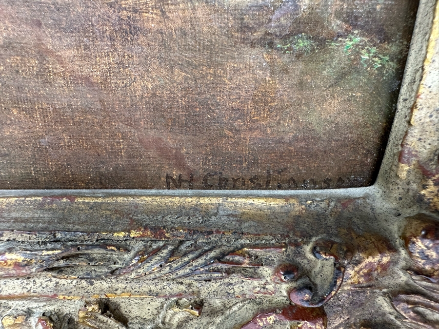 Nils Hans Christiansen (1850-1922, Denmark, Netherlands) Original Landscape Painting 12 X 24 In Antique Frame [Photo 6]