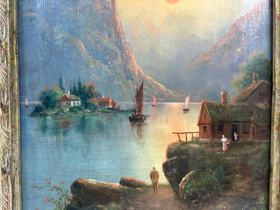 Nils Hans Christiansen (1850-1922, Denmark, Netherlands) Original Landscape Painting 12 X 24 In Antique Frame [Photo 12]