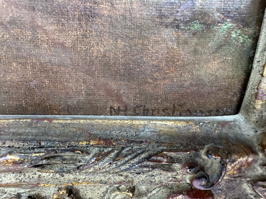 Nils Hans Christiansen (1850-1922, Denmark, Netherlands) Original Landscape Painting 12 X 24 In Antique Frame [Photo 7]