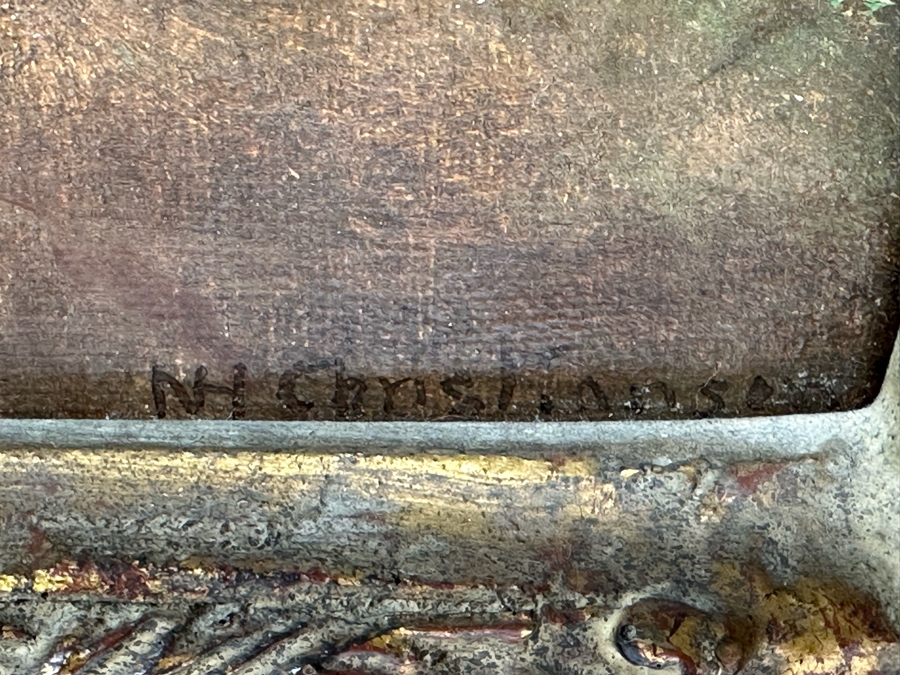 Nils Hans Christiansen (1850-1922, Denmark, Netherlands) Original Landscape Painting 12 X 24 In Antique Frame [Photo 10]