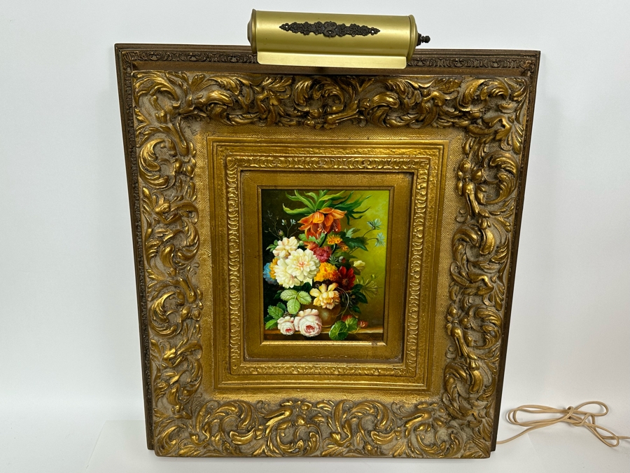 Original Still Life Painting Signed Rosen 7 X 9 In Gold Frame 22 X 24 With Light [Photo 2]