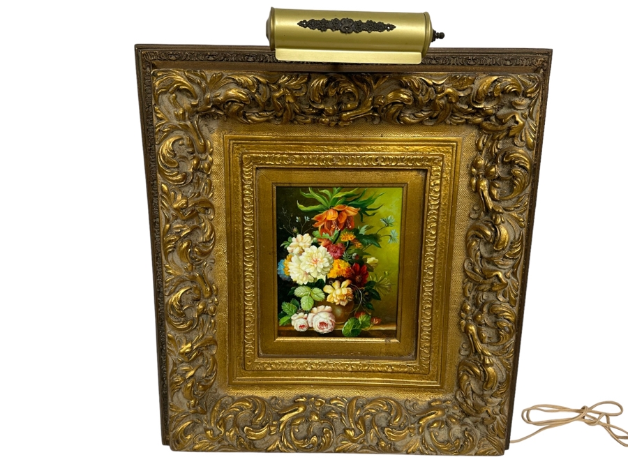 Original Still Life Painting Signed Rosen 7 X 9 In Gold Frame 22 X 24 With Light