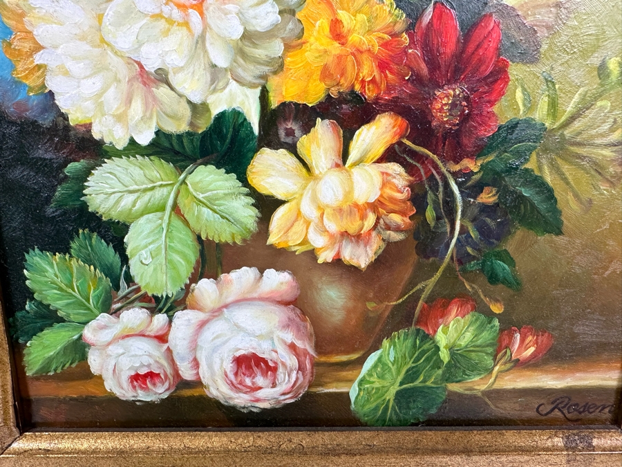 Original Still Life Painting Signed Rosen 7 X 9 In Gold Frame 22 X 24 With Light [Photo 7]