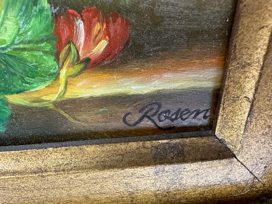 Original Still Life Painting Signed Rosen 7 X 9 In Gold Frame 22 X 24 With Light [Photo 12]