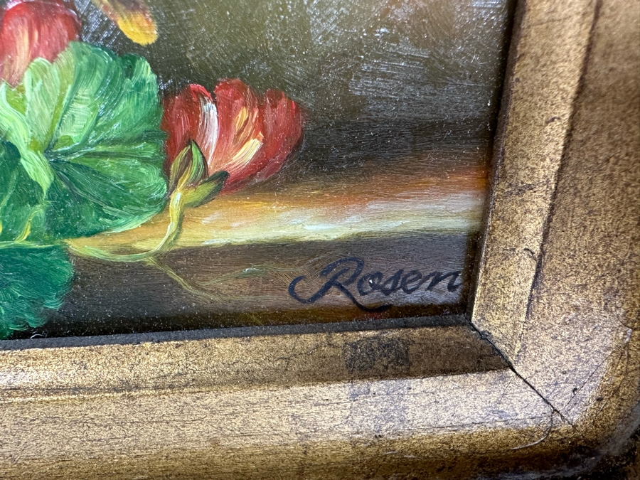 Original Still Life Painting Signed Rosen 7 X 9 In Gold Frame 22 X 24 With Light [Photo 11]