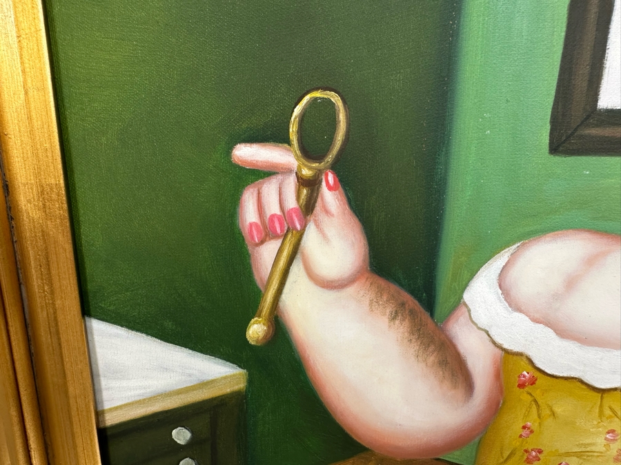 Original Painting After Fernando Botero 1989 Painting Titled 'Melancholy Man' Signed K. Burton 20 X 24 Framed 28.5 X 32.5 [Photo 9]