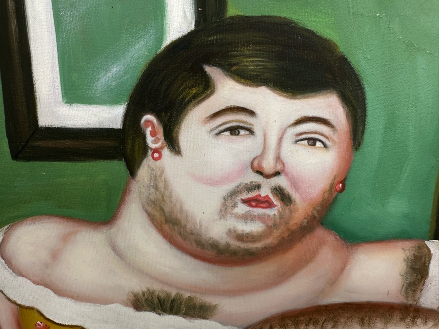 Original Painting After Fernando Botero 1989 Painting Titled 'Melancholy Man' Signed K. Burton 20 X 24 Framed 28.5 X 32.5 [Photo 8]