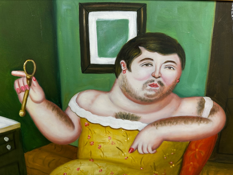 Original Painting After Fernando Botero 1989 Painting Titled 'Melancholy Man' Signed K. Burton 20 X 24 Framed 28.5 X 32.5 [Photo 3]