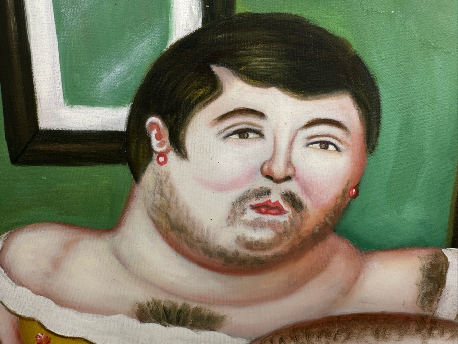 Original Painting After Fernando Botero 1989 Painting Titled 'Melancholy Man' Signed K. Burton 20 X 24 Framed 28.5 X 32.5 [Photo 7]
