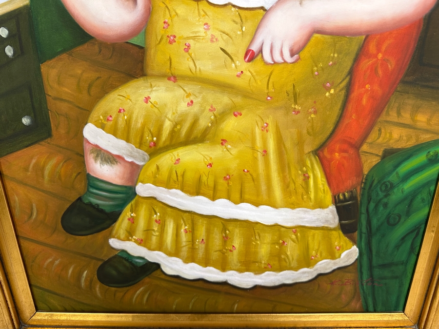 Original Painting After Fernando Botero 1989 Painting Titled 'Melancholy Man' Signed K. Burton 20 X 24 Framed 28.5 X 32.5 [Photo 4]