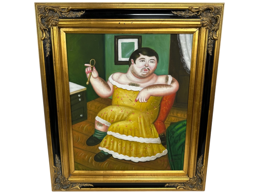 Original Painting After Fernando Botero 1989 Painting Titled 'Melancholy Man' Signed K. Burton 20 X 24 Framed 28.5 X 32.5 [Photo 2]