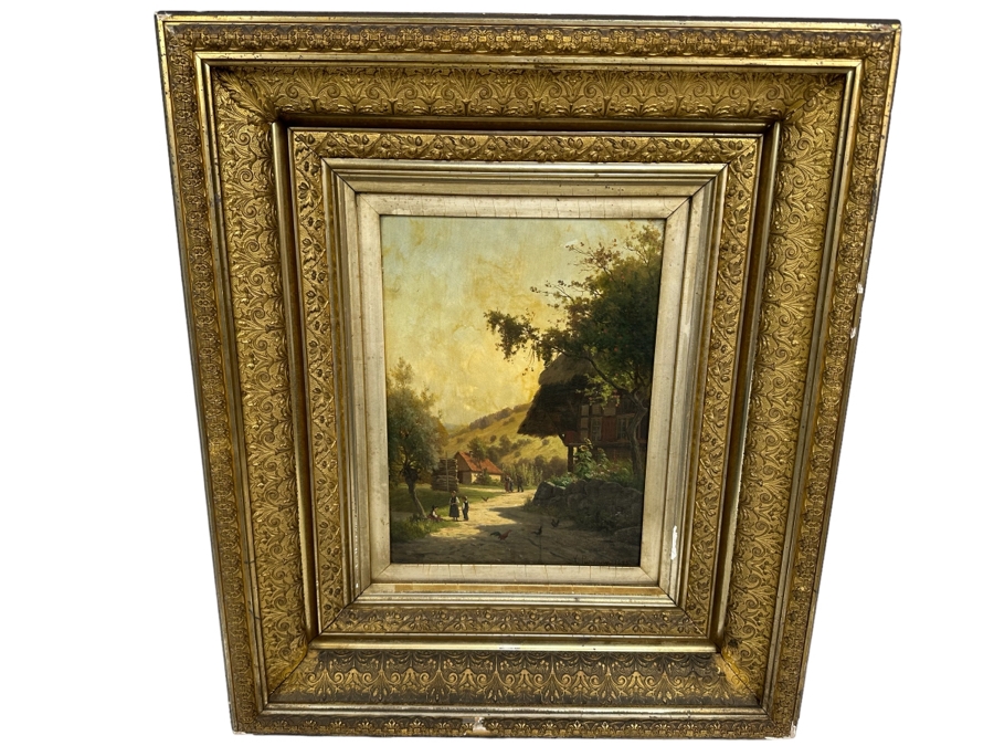 Victor Puhonny (1838-1909, Poland) Original Landscape Painting Signed V Puhonny 1885 12 X 16 In Antique Gilt Frame 23 X 27