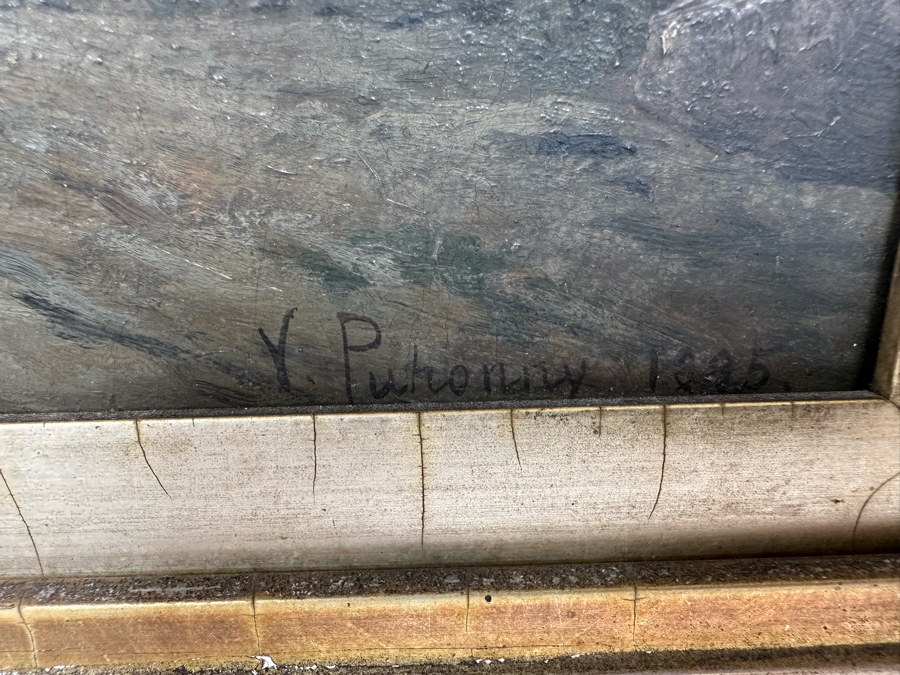 Victor Puhonny (1838-1909, Poland) Original Landscape Painting Signed V Puhonny 1885 12 X 16 In Antique Gilt Frame 23 X 27 [Photo 10]