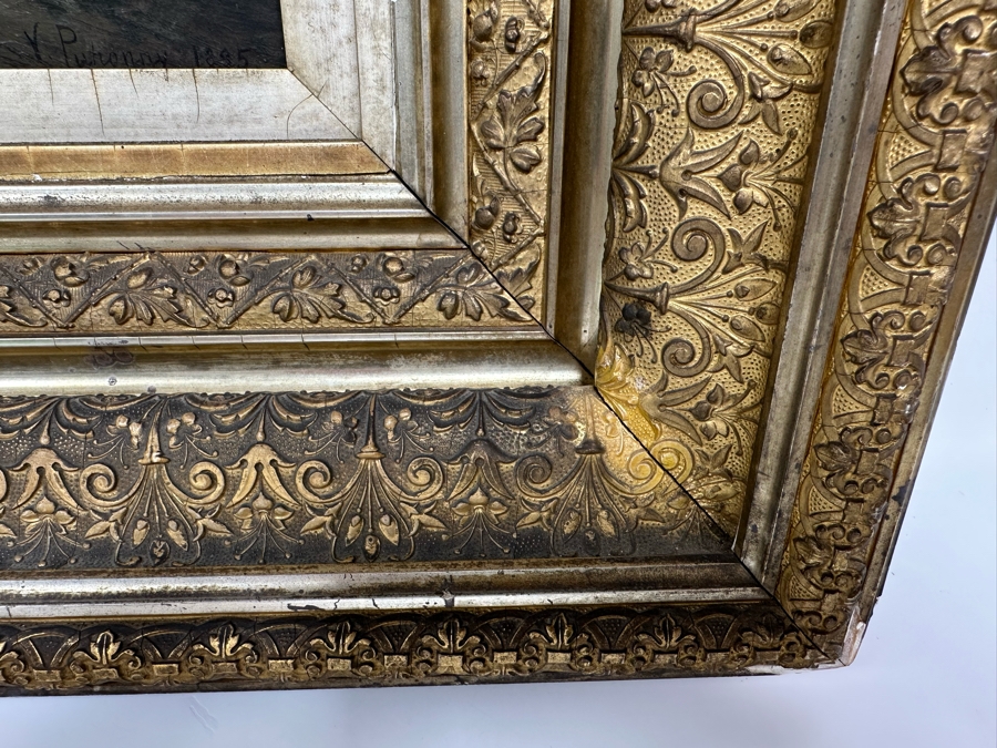 Victor Puhonny (1838-1909, Poland) Original Landscape Painting Signed V Puhonny 1885 12 X 16 In Antique Gilt Frame 23 X 27 [Photo 16]