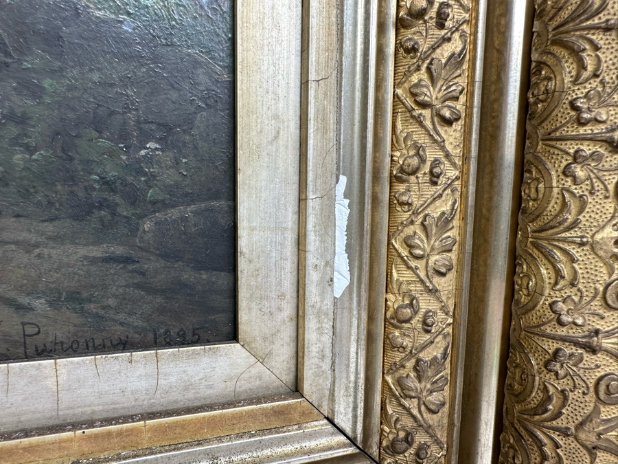 Victor Puhonny (1838-1909, Poland) Original Landscape Painting Signed V Puhonny 1885 12 X 16 In Antique Gilt Frame 23 X 27 [Photo 18]