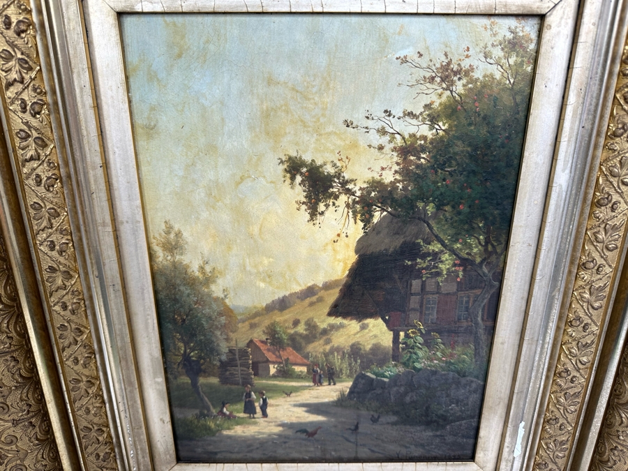 Victor Puhonny (1838-1909, Poland) Original Landscape Painting Signed V Puhonny 1885 12 X 16 In Antique Gilt Frame 23 X 27 [Photo 3]
