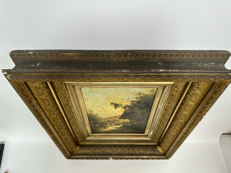 Victor Puhonny (1838-1909, Poland) Original Landscape Painting Signed V Puhonny 1885 12 X 16 In Antique Gilt Frame 23 X 27 [Photo 20]