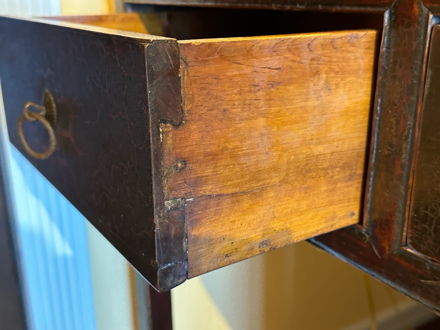 Antique Chinese Carved Wooden Table With Two Drawers And Lower Shelf  [Photo 9]