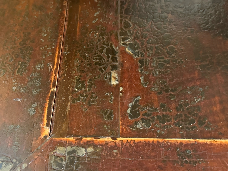 Antique Chinese Carved Wooden Table With Two Drawers And Lower Shelf  [Photo 13]