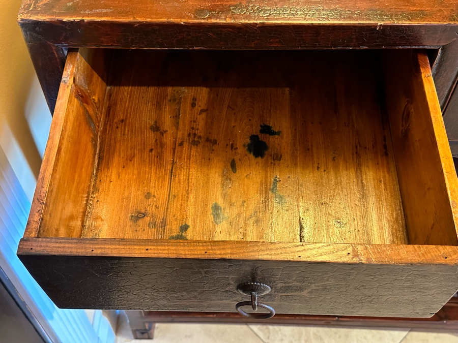 Antique Chinese Carved Wooden Table With Two Drawers And Lower Shelf  [Photo 10]
