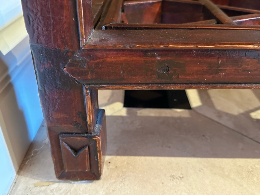 Antique Chinese Carved Wooden Table With Two Drawers And Lower Shelf  [Photo 5]
