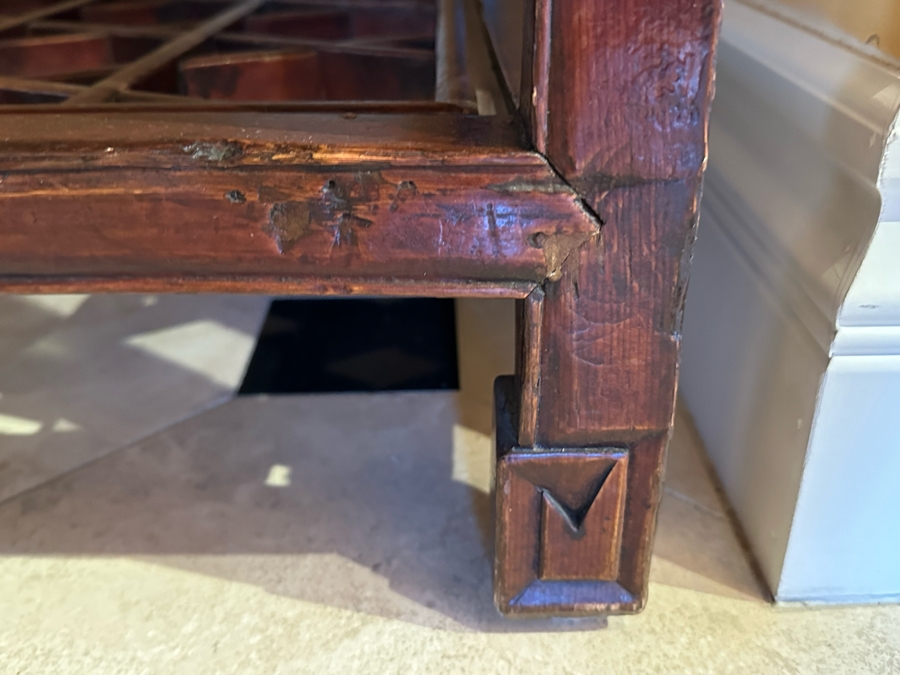Antique Chinese Carved Wooden Table With Two Drawers And Lower Shelf  [Photo 4]