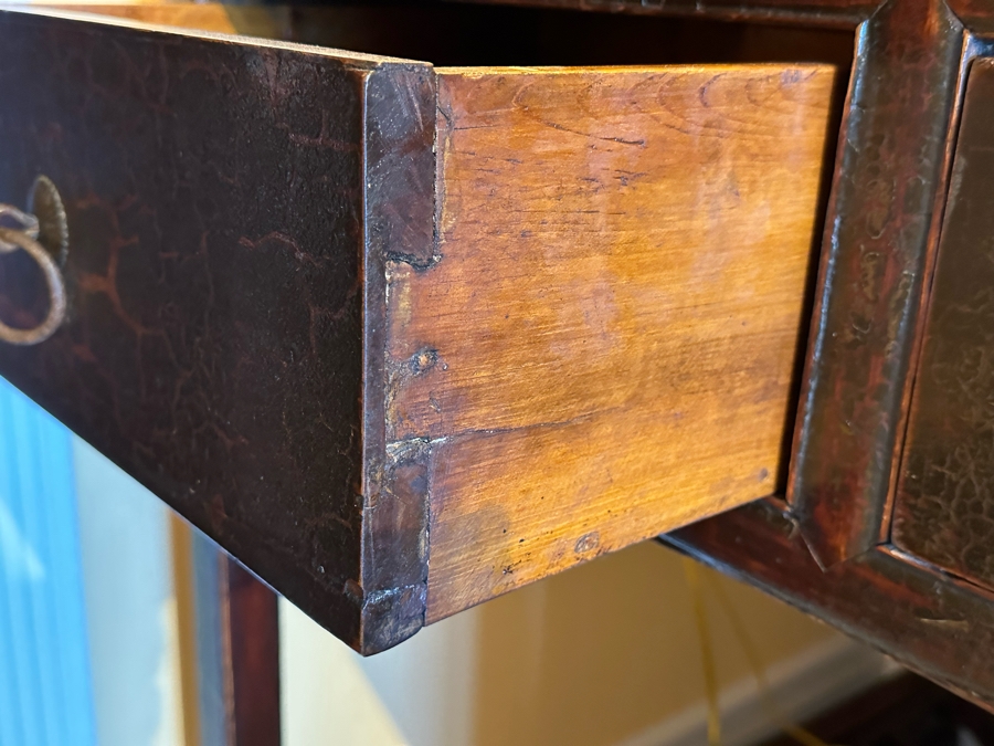 Antique Chinese Carved Wooden Table With Two Drawers And Lower Shelf  [Photo 8]