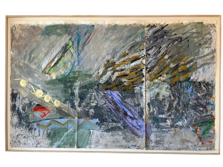 Hoon Kwak (b. 1941, New York) Original Modernist Abstract Triptych Mixed Media Painting On Paper Dated 1987 With Frame Each Painting Measures 29 X 55 Frame Measures 92 X 59 Estimate $3,000-$6,000