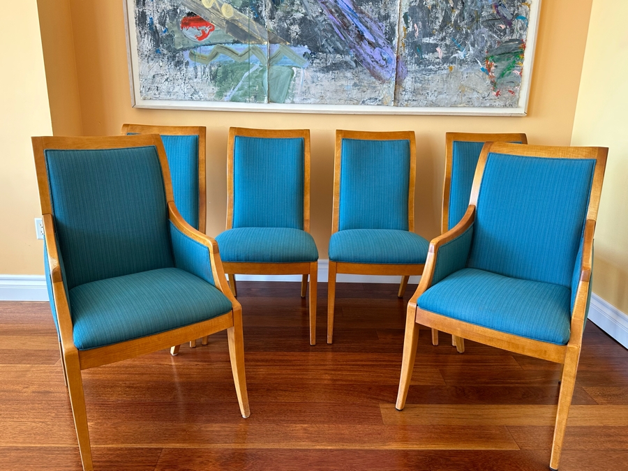 Set Of Six Designer Upholstered Dining Chairs
