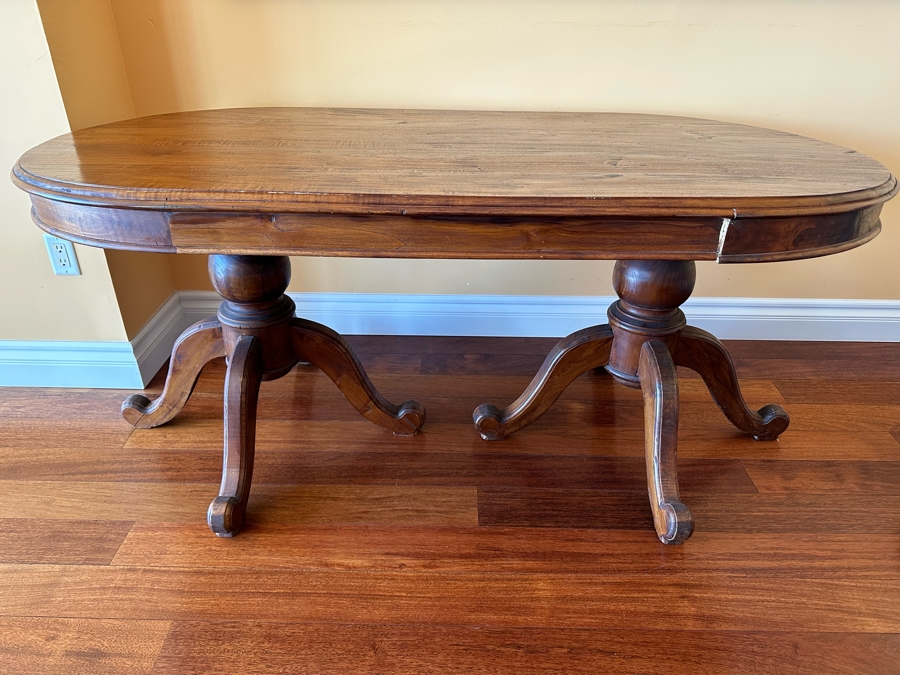 Vintage Double Pedestal Dining Table - See Photos For Condition 71 X 36 X 32H [Photo 2]