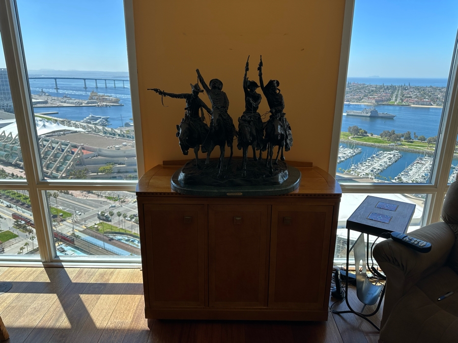 Large Frederic Remington Bronze Sculpture Titled 'Coming Through The Rye' - One Of The Cowboy's Arm Is Broken - See Photos 30W X 24D X 26H [Photo 6]