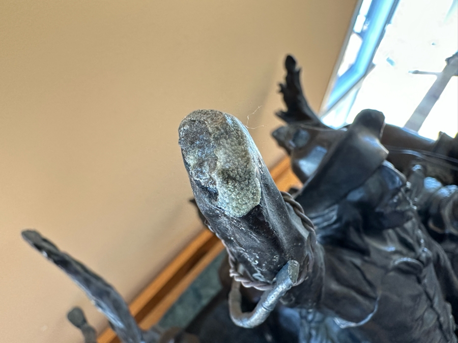 Large Frederic Remington Bronze Sculpture Titled 'Coming Through The Rye' - One Of The Cowboy's Arm Is Broken - See Photos 30W X 24D X 26H [Photo 10]