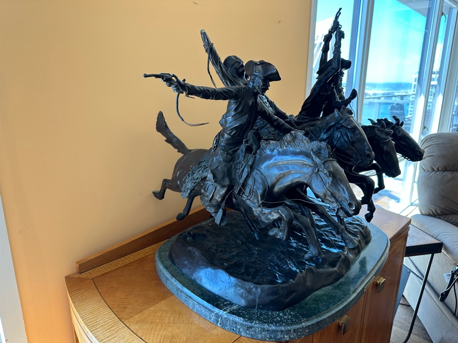 Large Frederic Remington Bronze Sculpture Titled 'Coming Through The Rye' - One Of The Cowboy's Arm Is Broken - See Photos 30W X 24D X 26H [Photo 15]