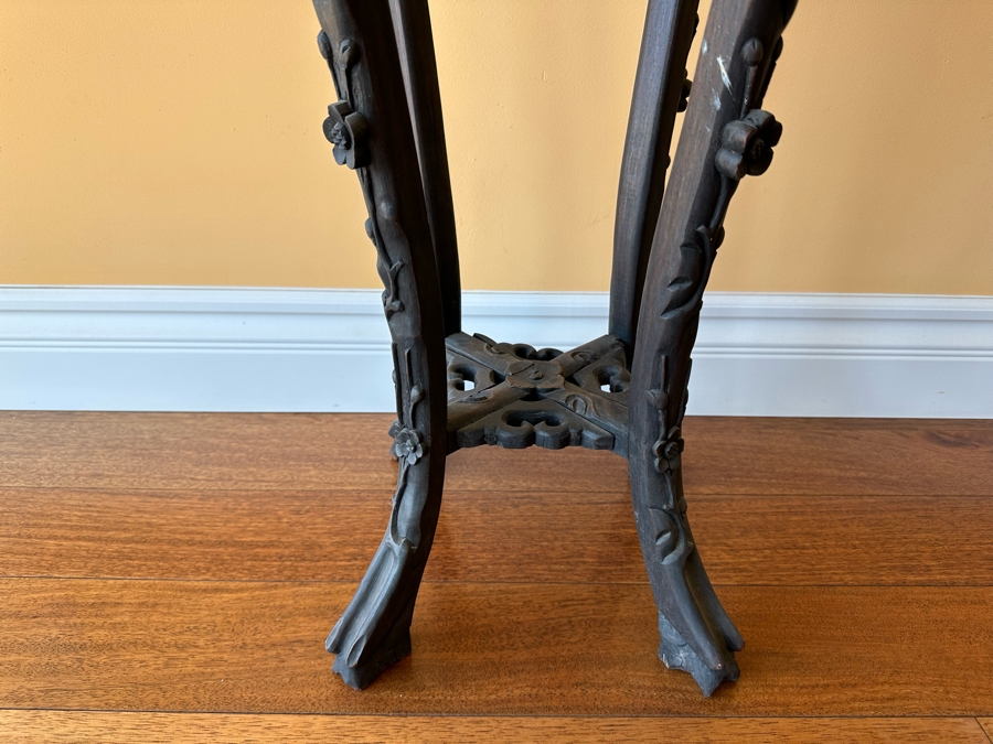 Vintage Chinese Wooden Fern Stand With Marble Top 15W X 36H [Photo 10]